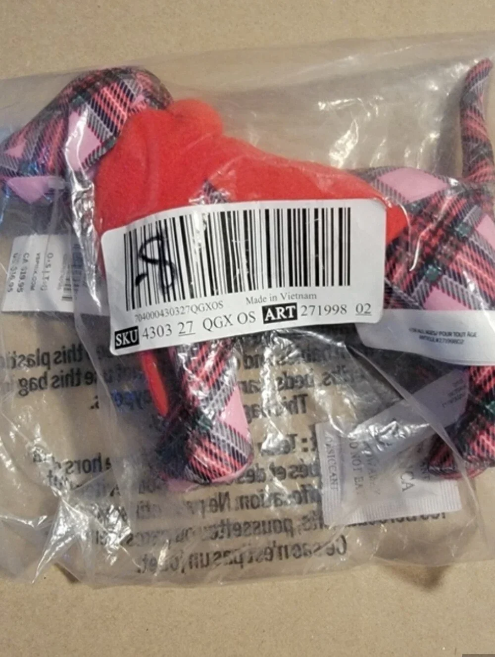 PINK Victoria Secret Plaid Plush Toy with Red Scarf NIP